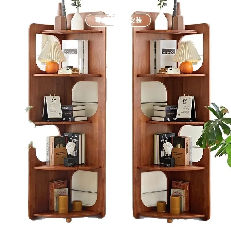 

Five-story corner solid wood storage triangular cabinet, retro style small apartment living room corner