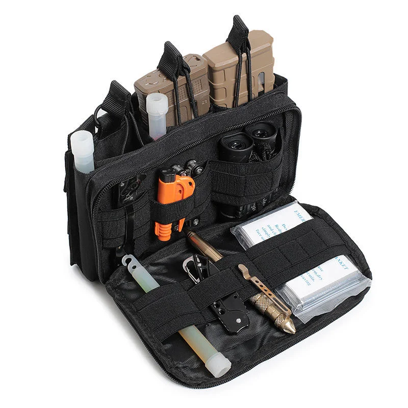 Tactical Mag Admin Pouch, Molle Utility Tool Pouch Medical EMT Organizer with Triple Stacker Magazine Holder for Hunting Vest