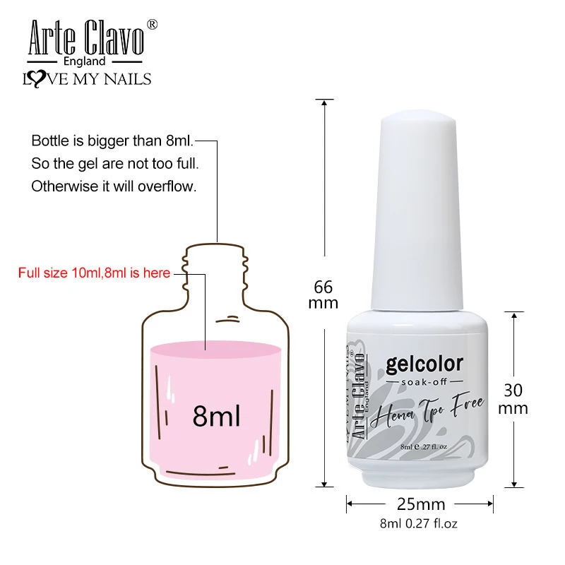 Arte Clavo Tpo Hema Free Gel Esmalte de uñas 8ml Barniz UV semipermanente de alto brillo Esmalte ecológico Gellac Lak