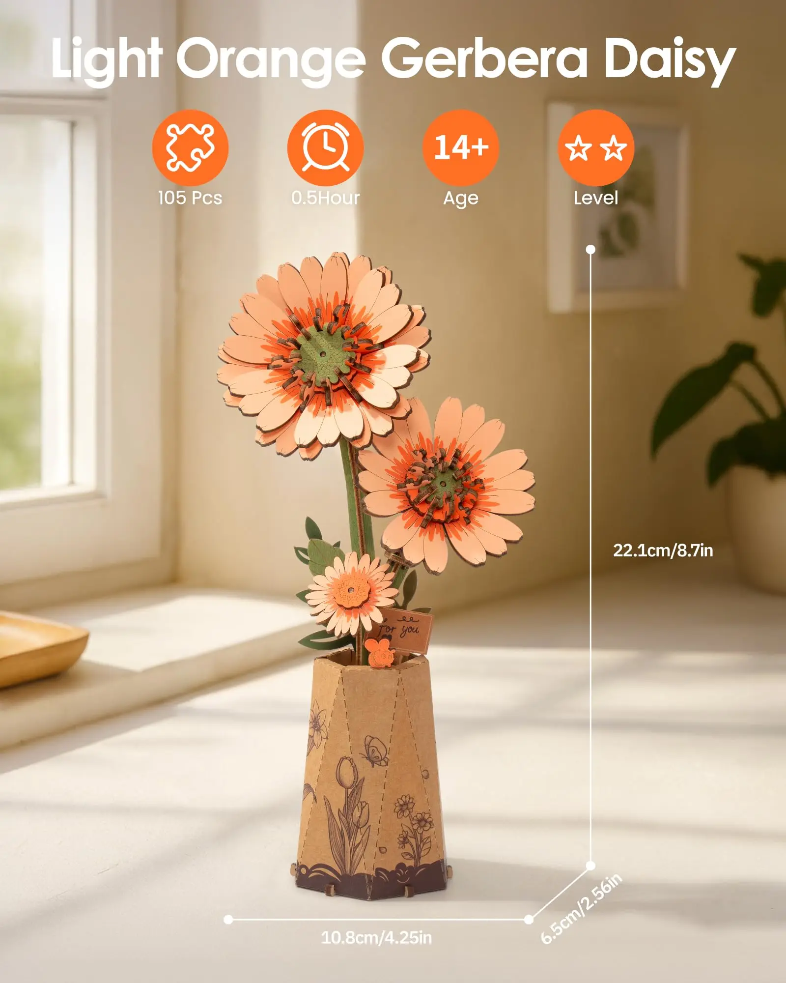 Robotime Rowood DIY 3D Wooden Puzzle for Women Family Home Decoration Building Block Kits Christmas Gifts Sakura Gerbera Daisy