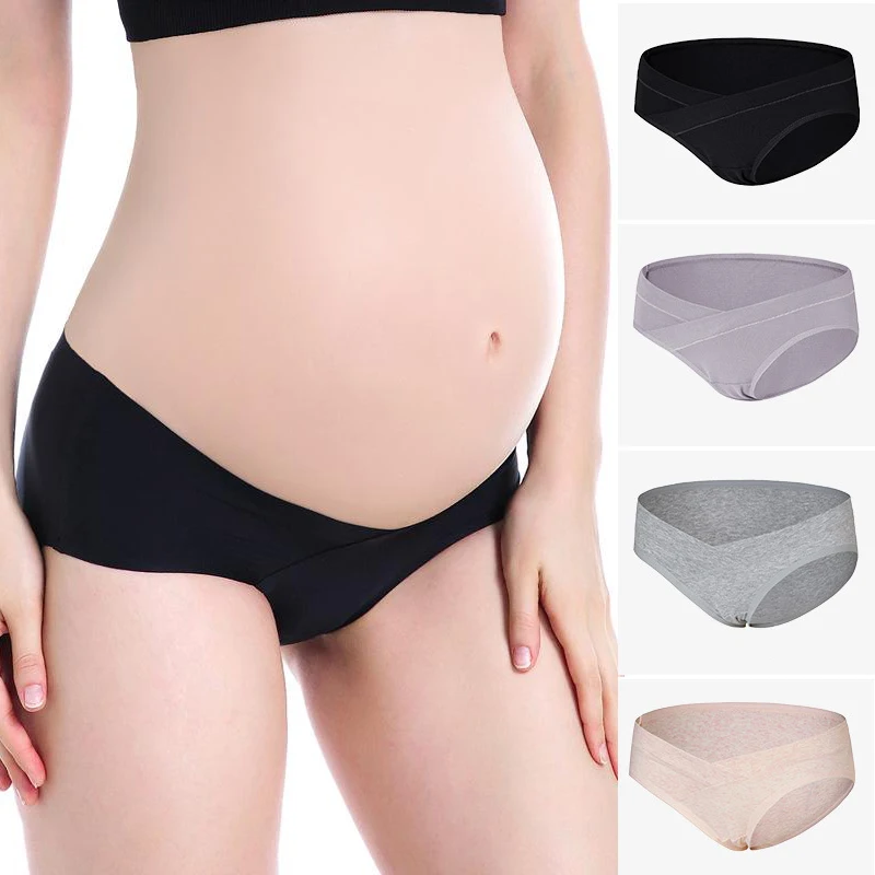 Cotton Maternity Panties Soild Color Low Waist V-Shape Briefs Belly Panties Seamless Breathable Women Pregnancy Underwear