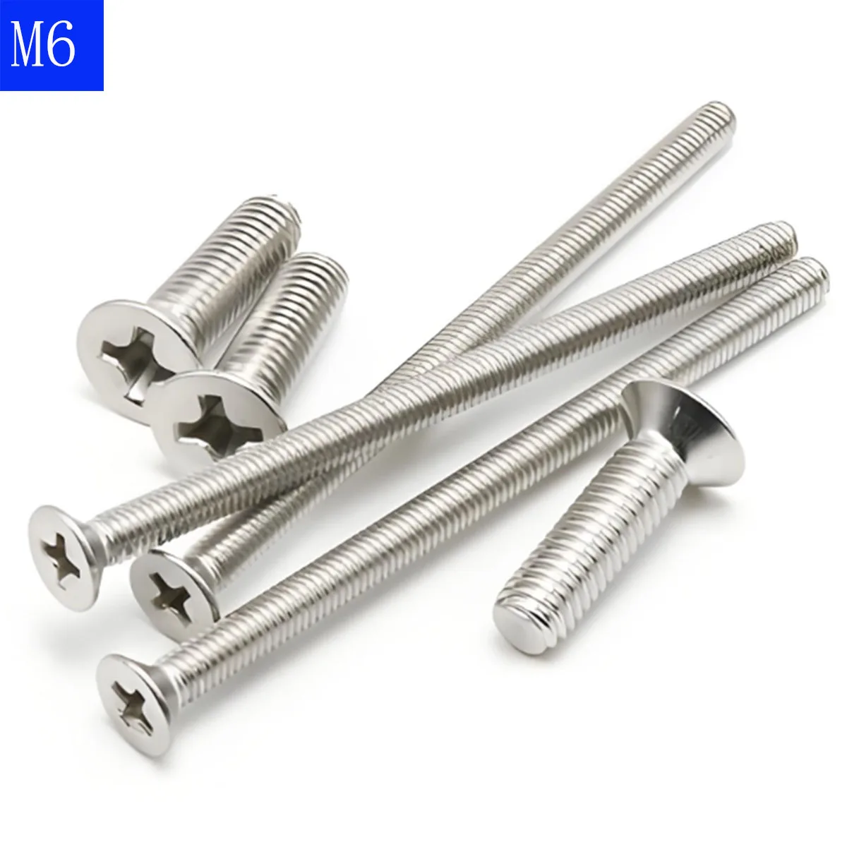 M6 - 1.0  304 Stainless Steel Phillips FLAT HEAD Machine Screw DIN 965 Bolts ISO 7046
