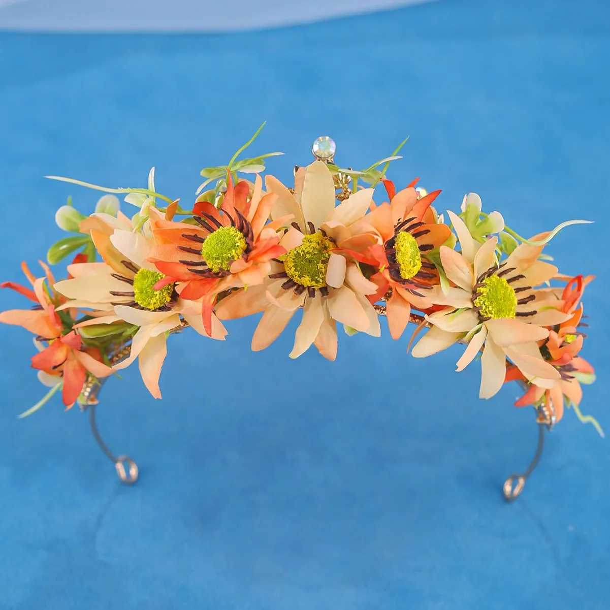 Orange Crown Headband with Simulated Flowers Forest Style Hair Hoop Photo Prop Hair Accessory for Women and Girls