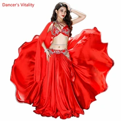 Belly Dance Costume for Women Hand Made Bra+satin Long Skirt 2pcs Oriental Dance Clothing Girl's Belly Dancing Competiton Suit