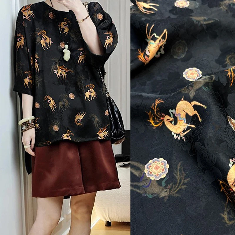 114cm-wide-26mm-chinese-style-black-silk-fabric-with-deers-printing-for-dress-pajamas-pants-skirt-odai-diy-sewing-material-r4064