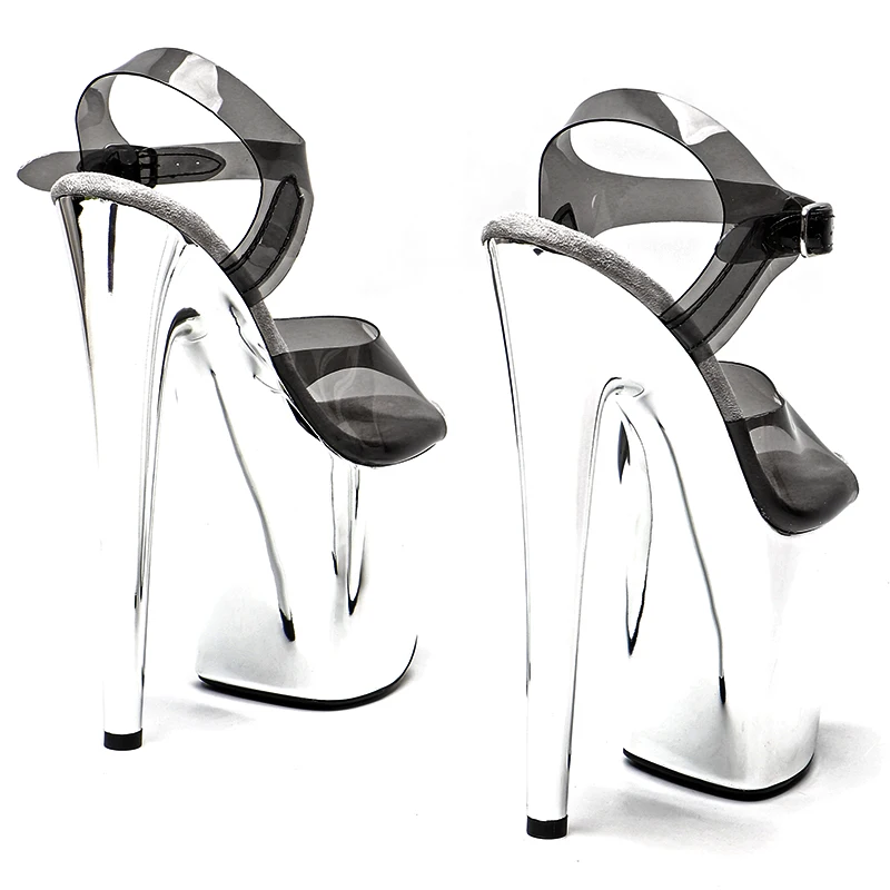 Leecabe 8Inch/20cm  black PVC upper  electroplate silver Platform  High Heels party Sandals   Pole Dance Shoes