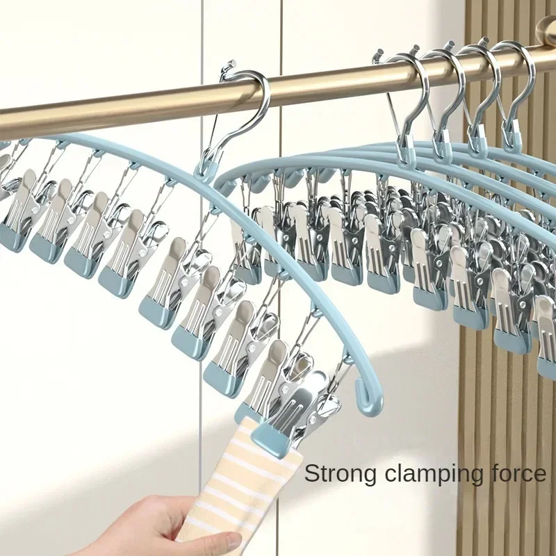 Stainless Steel Clips Socks Clothes Hanger Windproof 10 Clips Curved Hanger multiple clips Drying Pants Closet Organizer