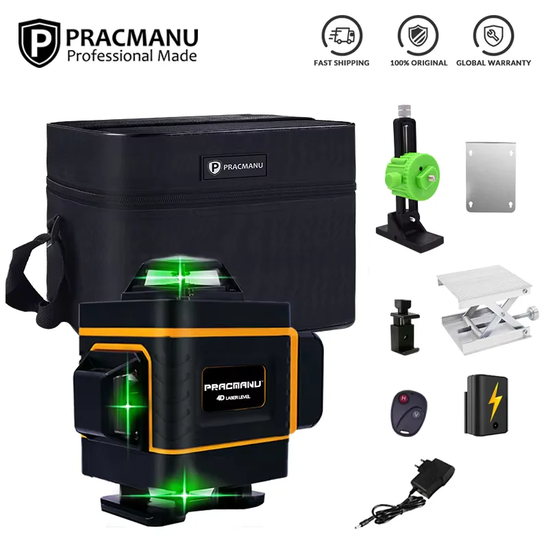 Pracmanu 16 Lines 4D Laser Level Horizontal and Vertical Cross Green Line 360° Self-Leveling Laser Level