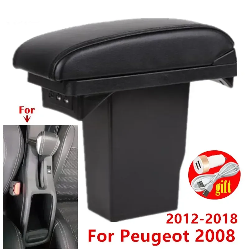 

central armrest box For Peugeot 2008 Armrest box 2012-2018 Car Storage Box With USB Charging Interior Dedicated Retrofit parts