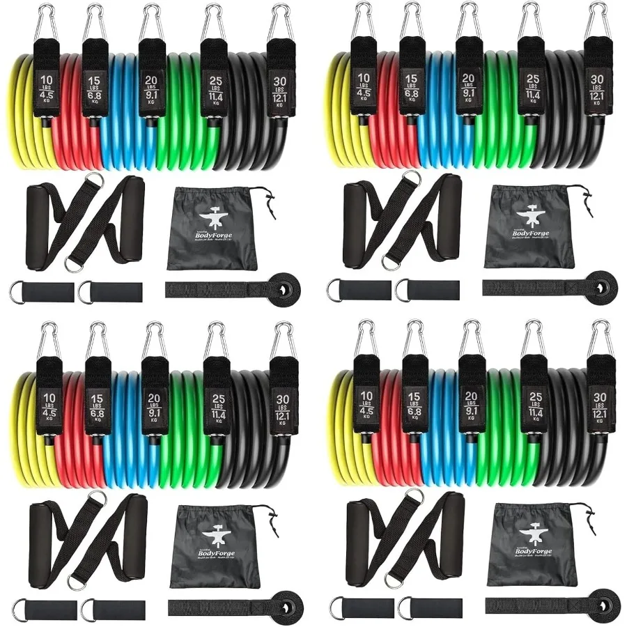 

BodyForge Resistance Bands Exercise Bands with Handles for Strength Training Home Gym Durable Elastic Bands in Multiple Colors