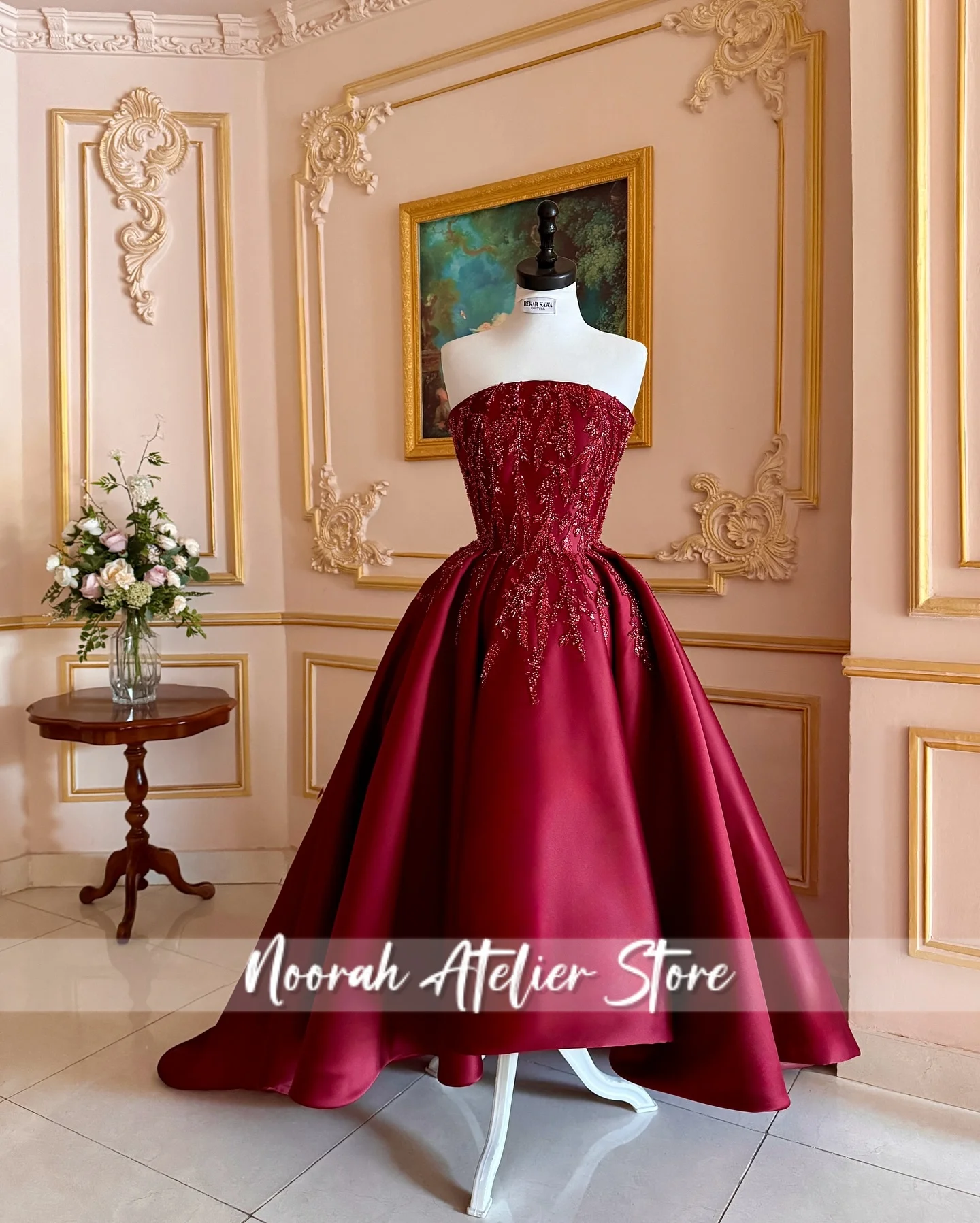 Red Elegant Strapless Sequin Appliques Saudi Arabia Evening Dresses 2026 Aline Wedding Gown Crepe Formal Dresses Customized