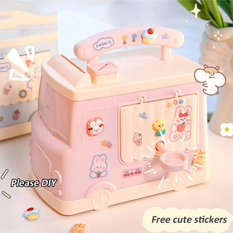 Cute House Car Money Box With Sticker Kawaii Piggy Bank For Kids Adults Big Size Savings Box For Coins Banknotes Birthday Gift