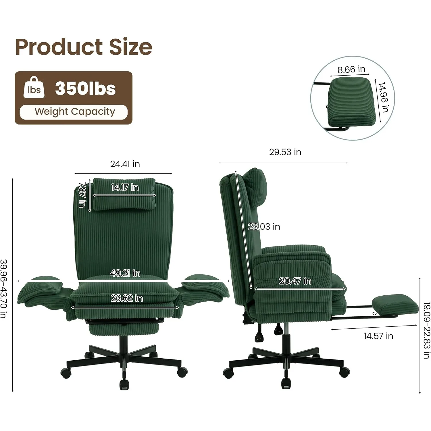 Criss Cross Office Chair with Flip-Up Arms and Foot Rest, Dark Green