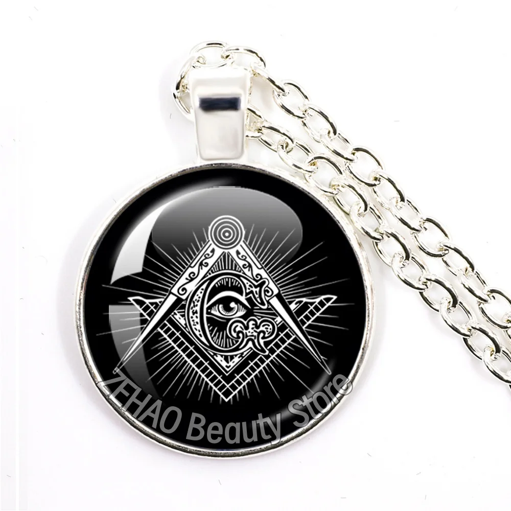 25mm Round Necklace Handmade Glass Gentleman Freemasons Illuminati Templars Logo Glass Pendant  Accessories Gift