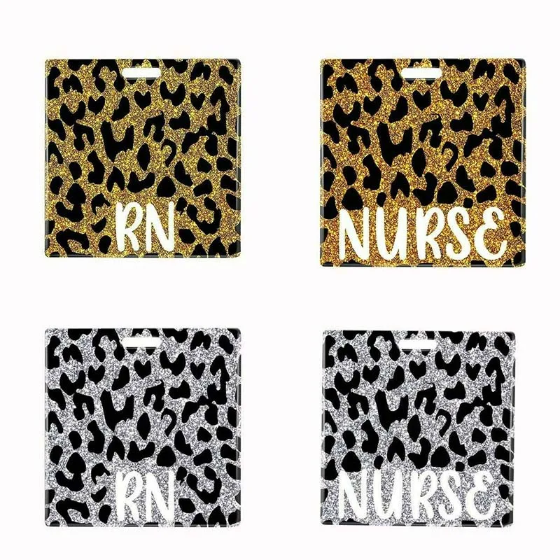 Acrylic Leopard Print RN Badge Reel Partner Nurse Badge Accessories Horizontal Vertical Double Hollowed Out Identification Card