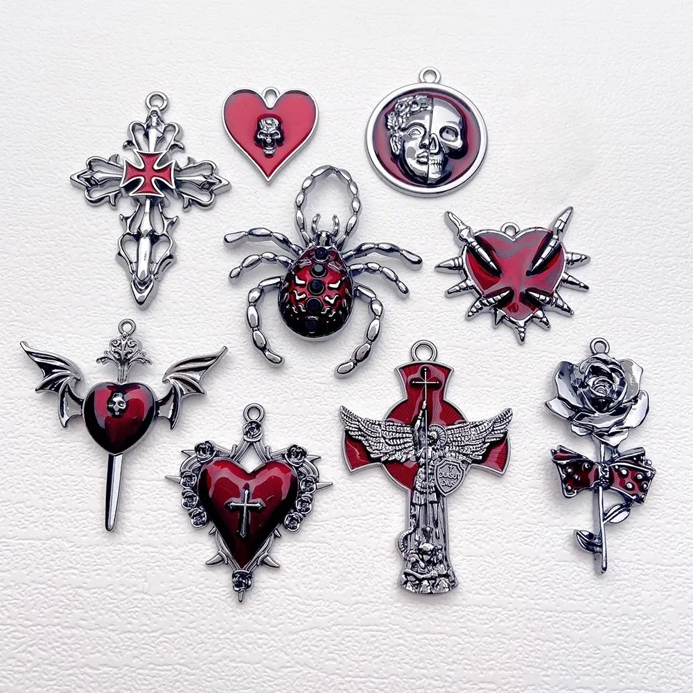 

【 Gun Black 】 Dark Gothic Style Rose Skull Spider Alloy Pendant Diy Necklace Earrings Material Accessories