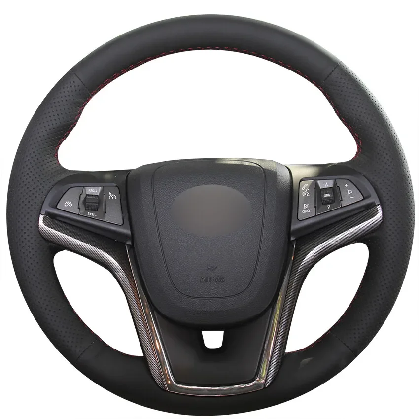 DIY Hand Sewn Non-Slip Black PU Leather Car Steering Wheel Cover for Chevrolet Malibu Volt 2014 2015 Auto Interior Accessories