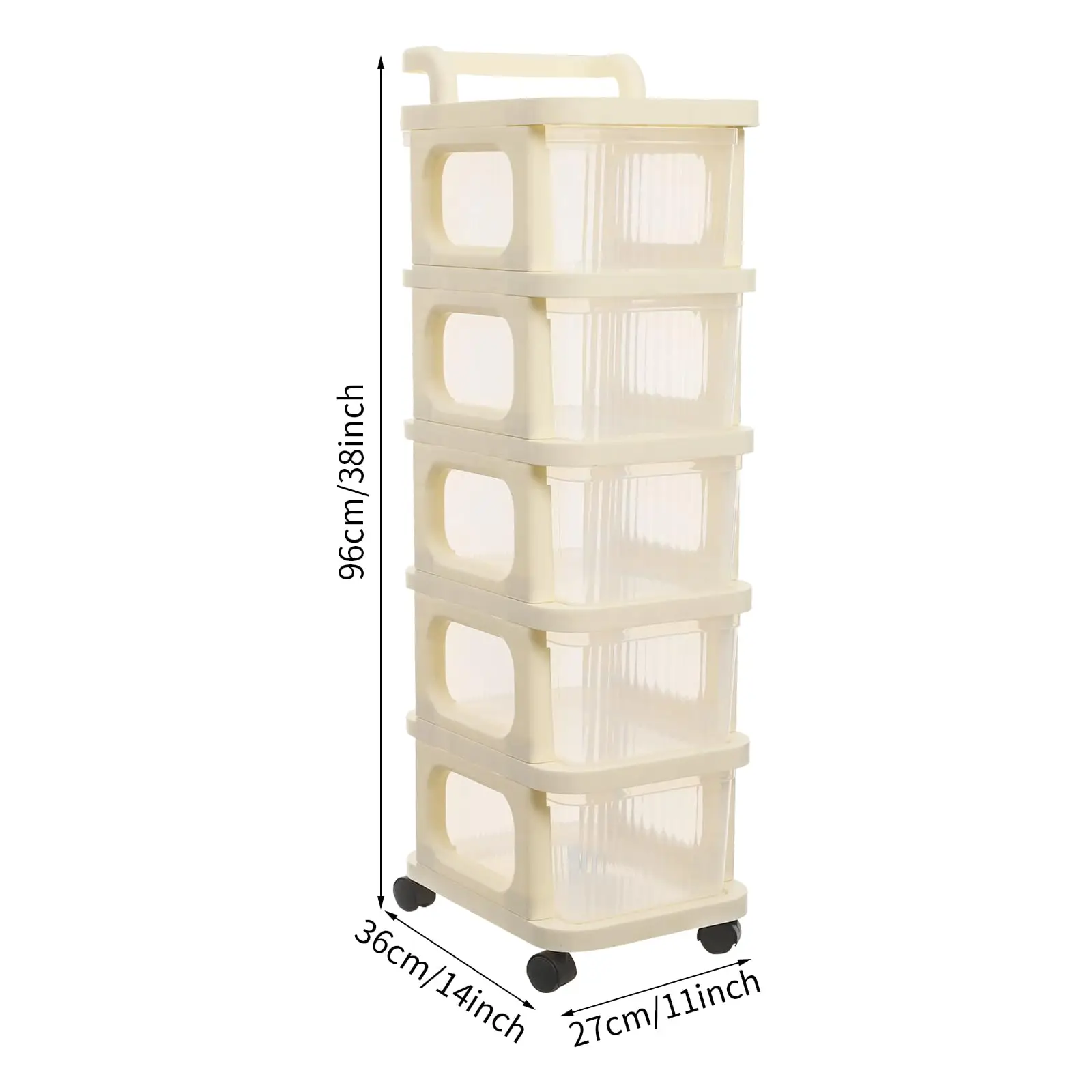 عربة تخزين بلاستيكية مكونة من 5 طبقات مع أدراج وعجلات، وخزانة تخزين دوارة مع مخزون علوي ومقبض لغرفة المعيشة وغرفة النوم،