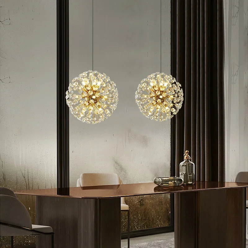 Light Luxury Crystal Dandelion Chandelier Spark Ball Modern Bedroom Light Restaurant Bar Lighting