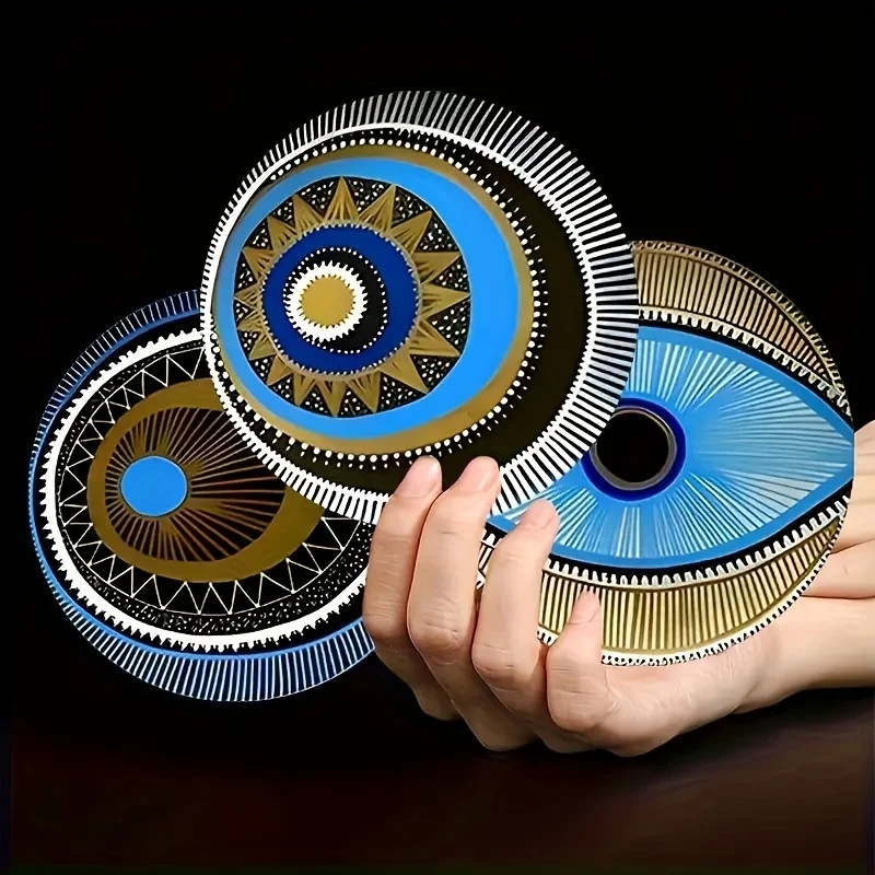 6 PCS 2D 4in Wooden Coasters Devil's Eye Pattern Theme Desktop Insulation Mats Home Decor Coffee Mug Coasters Housewarming Gift