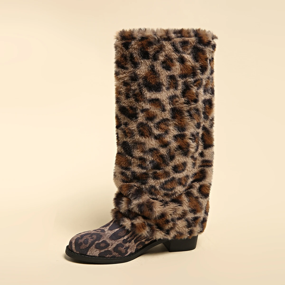 Nuevas Botas de Mujer a la Moda, Botas Altas de Gamuza con Estampado de Leopardo, Botas Cálidas de Invierno para Mujer, Botas para Pantalones, Botas de Invierno para Mujer