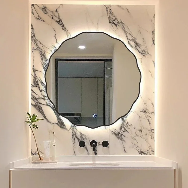 

Circular Garden Mirror Modern Wall Wavy Living Room Mirror Decoration Vanity Korean Style Bedroom Gold Spiegels Home Products