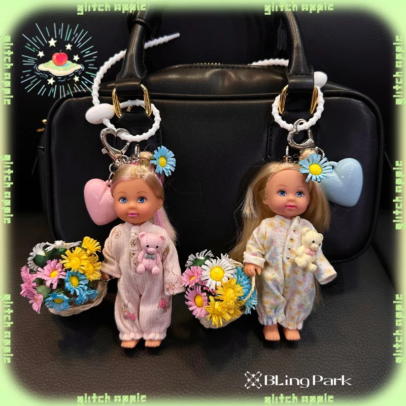 

Sweet BJD Cute Princess Doll Pajama Bear Bag Charm Pendant For Women Girls Original Autumn Winter Keychain Christmas Gift