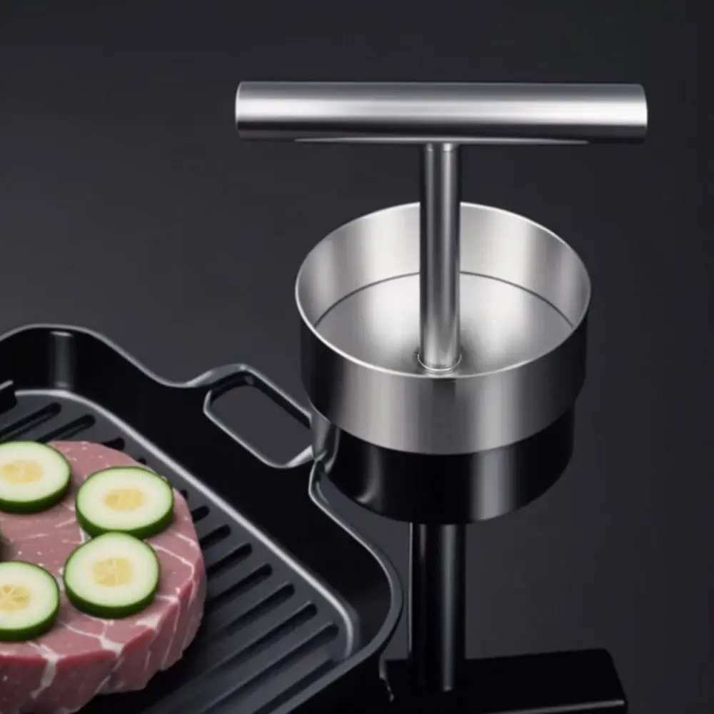 Adjustable Thickness Stainless Steel Hamburger Press Round Creative Manual Meat Pie Press Mold Non-Stick Durable Burger Smasher