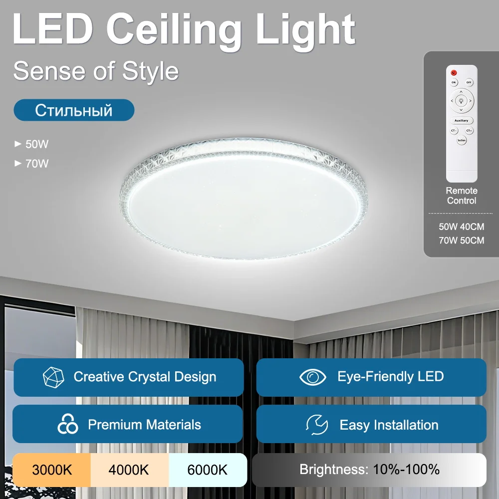 50W 70W Led Ceiling Lamp Ultra Thin Panel Led Light for Living Room Bedroom Kitchen Waterproof Lighting Round Ceiling Lights