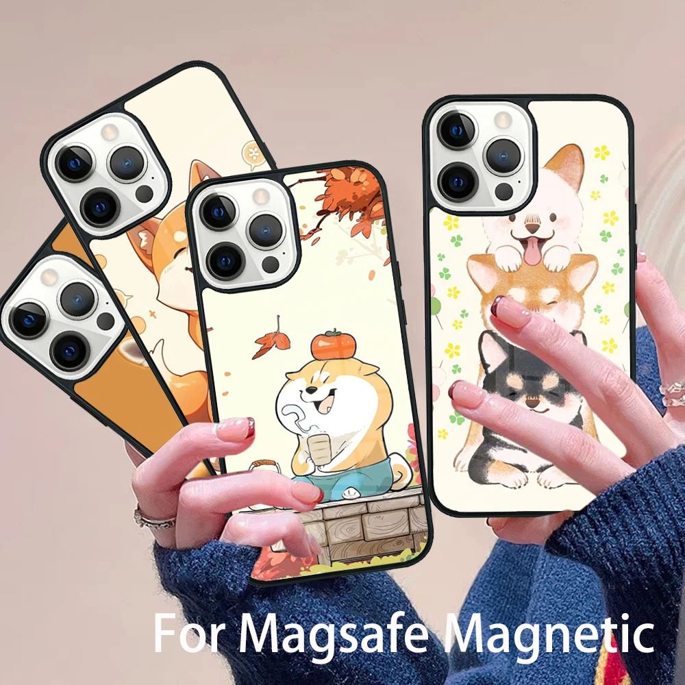 

Cute Shiba Inu Lost Luxury Phone Case Magesafe Magnetic Wireless Charge Cover For IPhone 16 11 12 13 14 15 Pro Max Plus Mini