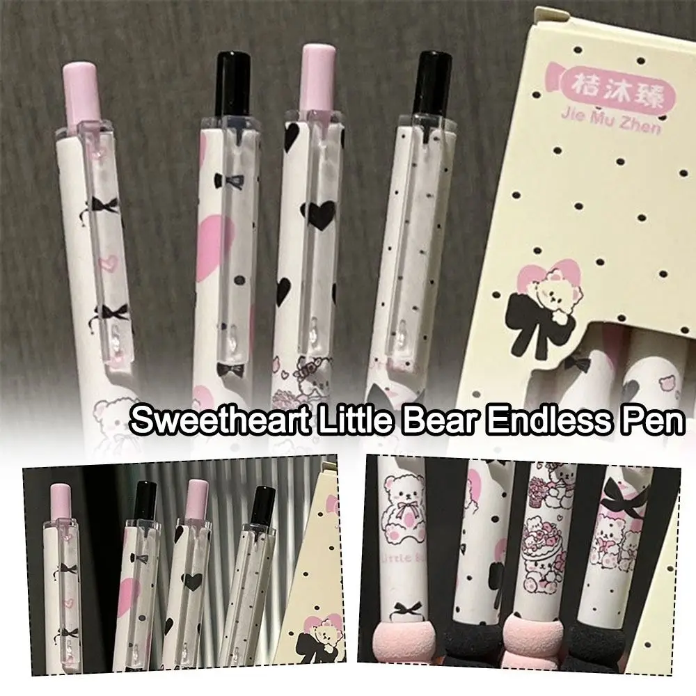4Pcs/lot New 0.5mm Gel Pen Bear Cartoon Black Pen Quick-drying Press Erasable Pen School Office Writing Stationery