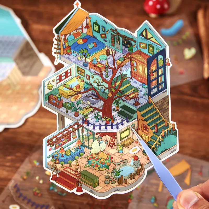 

Kaleidoscope 1.0+2.0 Series Kawaii 3D Cartoon House Miniature Landscape Stickers DIY Scrapbook Fun Album Stickers
