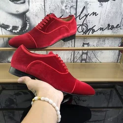 Top Fashion Red Velvet Men Shoes High Quality Oxfords Lace-up Formal Shoes For Men Luxury Dress Shoes Party And Banquet Shoes