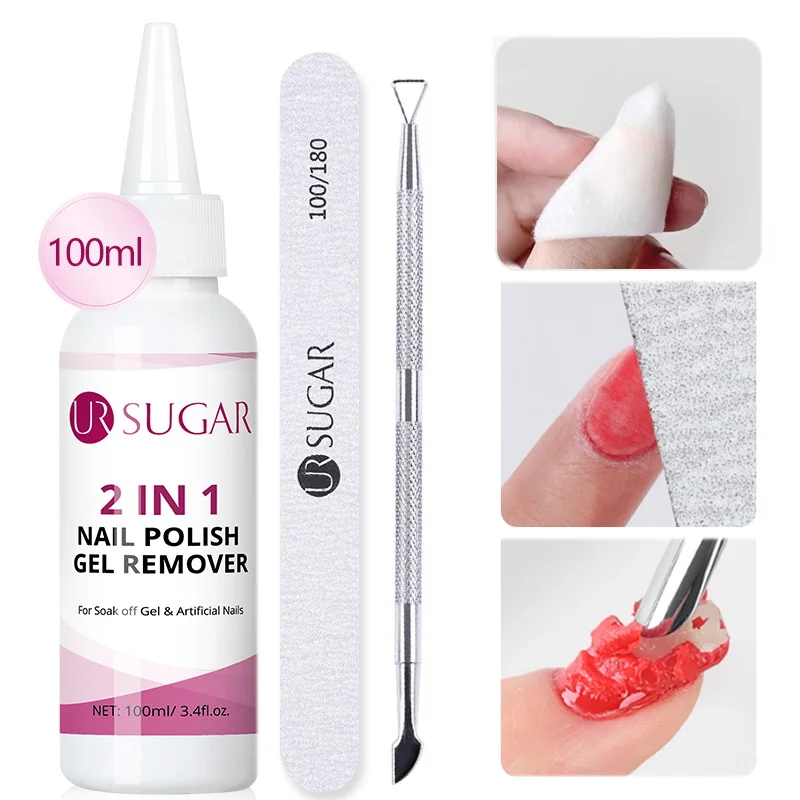 

UR SUGAR 3/1Pcs 2 IN 1 Nail Polish Gel Remover Set Nail Gel Pusher Polishing Manicure Quick Nail Clean Tools Gentle Formula Nail