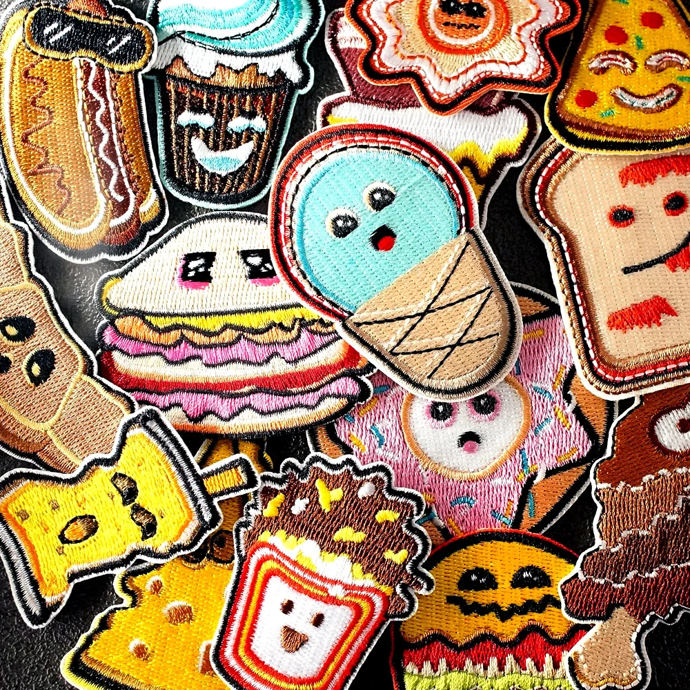 Bread Ice Cream Pizza Iron-On Patches Clothe Embroidery Applique Sewing Supplies Decorative Badges Patch Doughnut Fried Eggs