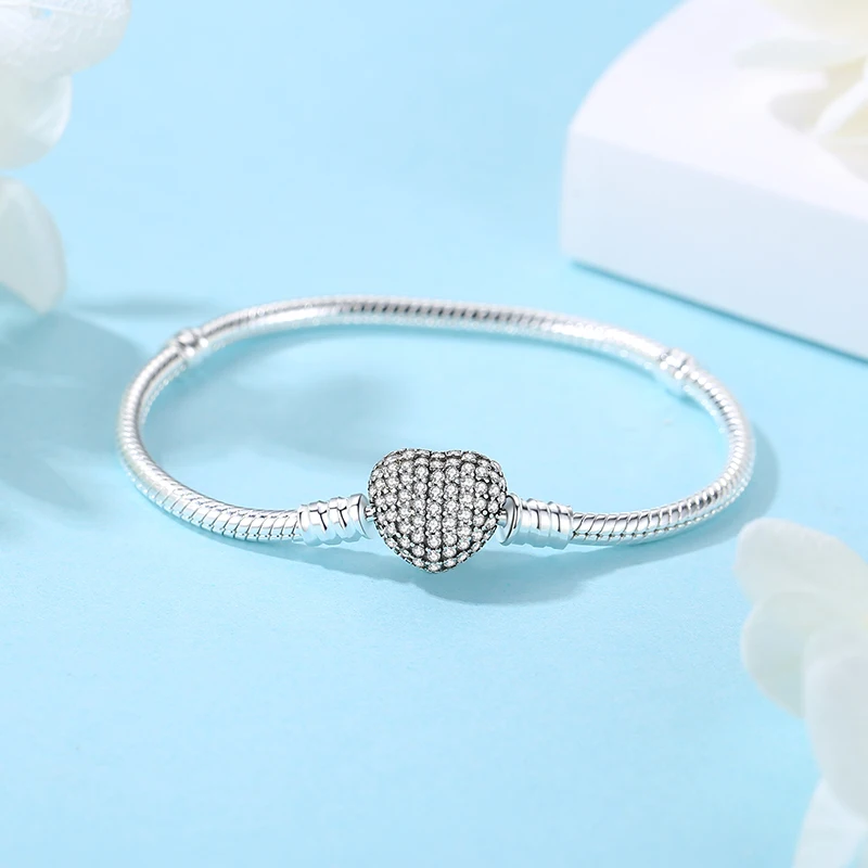 Original 925 Sterling Silver Bracelets Bangles Love Heart Clip Charms Beads Snake Chains For Women Rose Gold Diy Luxury Jewelry image 3