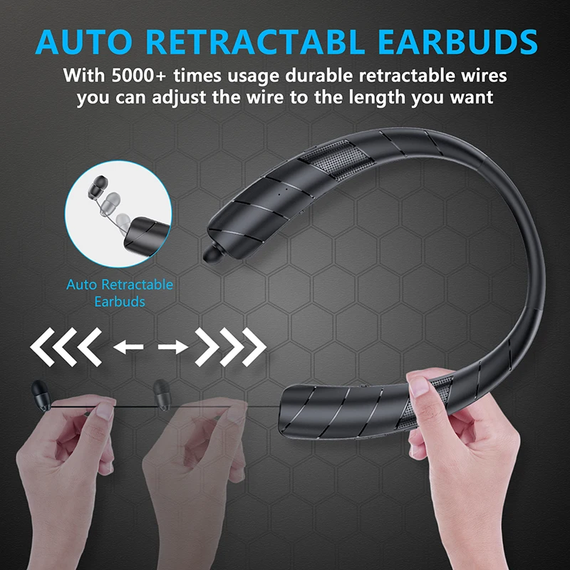 600mAh Large Capacity Neckband Bluetooth Headphone With Telescoping Cable Bluetooth Speaker + Headset 2 In 1 HiFi Subwoofer