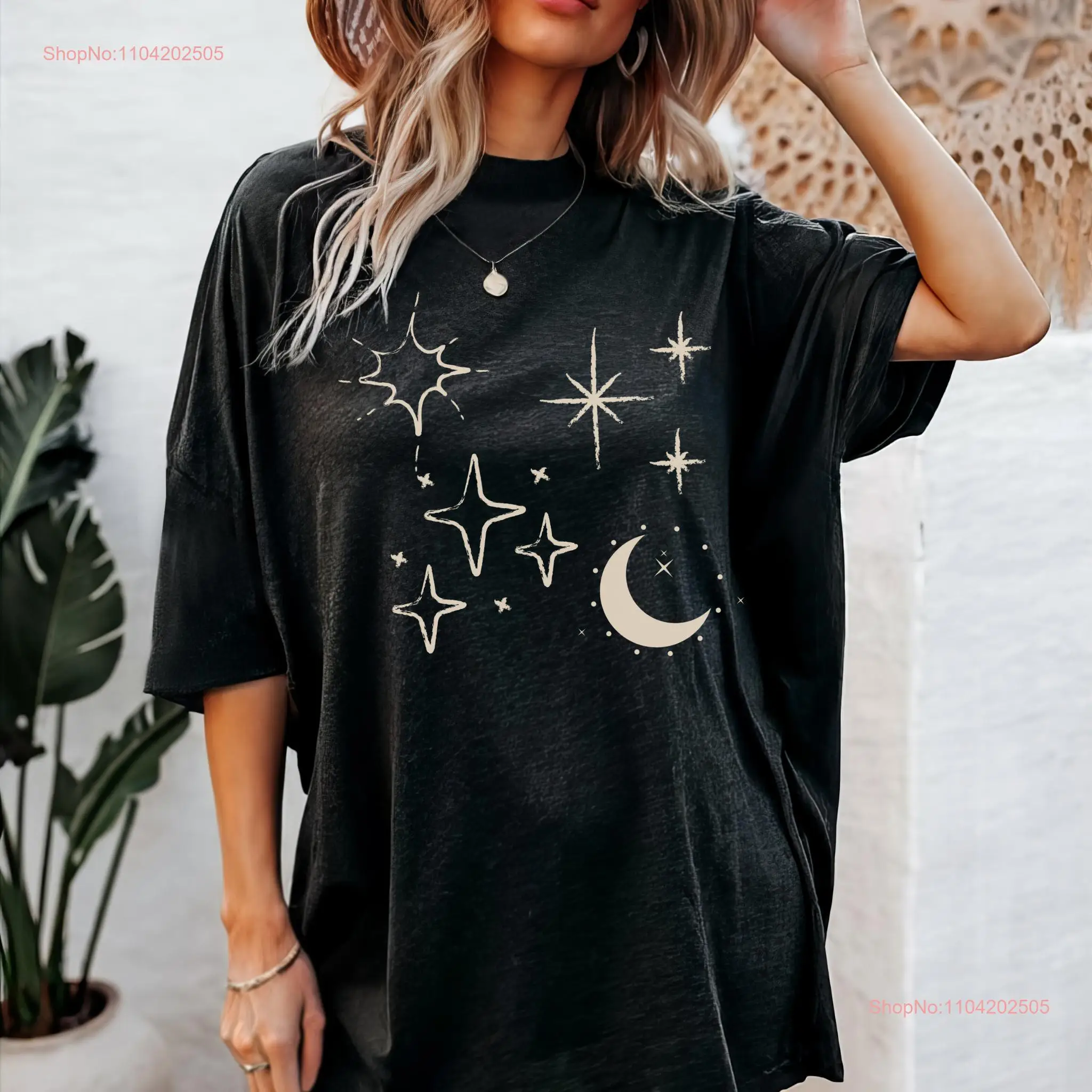 Celestial Crescent Moon and Stars T Shirt long or short sleeves