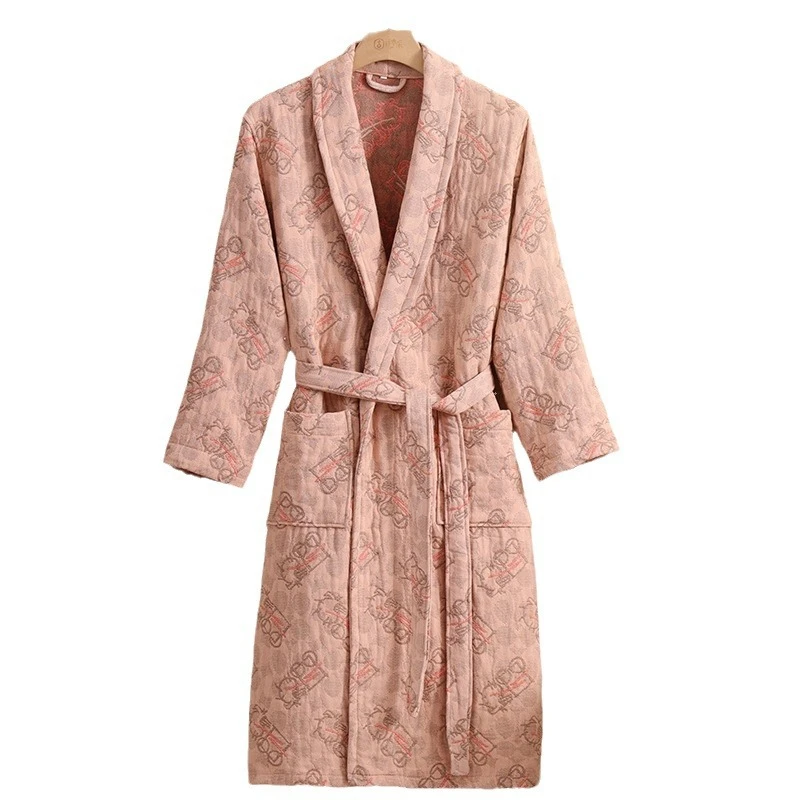 100% Cotton Kimono Robe Autumn Winter Thick 4 Layer Gauze Morning Robe Men And Wome Bathrobe Hotel Beauty Bath Towel For Couples