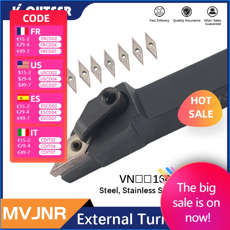 

Держатель токарного инструмента MVJNR1616K16 MVJNL2020K16 MVJNR3232P16, твердосплавная пластина VNMG16, набор резцов MVJNR/L для токарного станка, 1 шт.