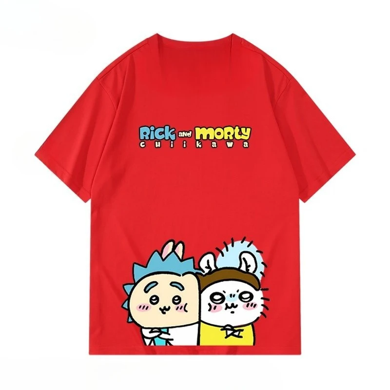 Chiikawa Hachiware Usagi × Rick And Morty Cartoon-Grafik-T-Shirt, Unisex, locker geschnitten, lässig, Sommer, Kurzarm, Streetwear, Alltags-Top – Detail 4