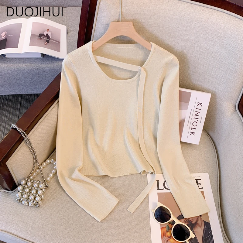 DUOJIHUI Chic Button Soft Warm Knitted Sweater Women Pullovers Autumn New Basic Long Sleeve Solid Color Simple Female Pullovers