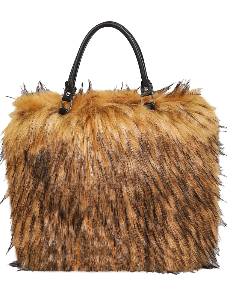 

Новая осенняя пушистая сумка через плечо из искусственного меха для женщин, элегантная мягкая плюшевая большая сумка через плечо, сумки для покупок высокого качества