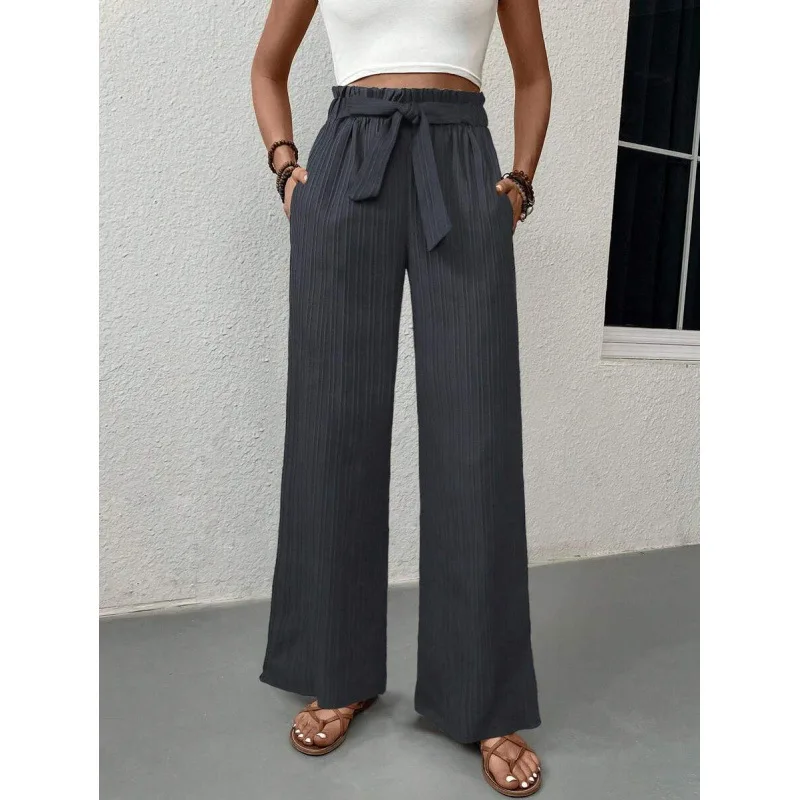 

Casual Ruffled Long Pants S 91008 Women's Neutral Style Spring Season Other Material 100% Comfortable Loose Fit Trousers