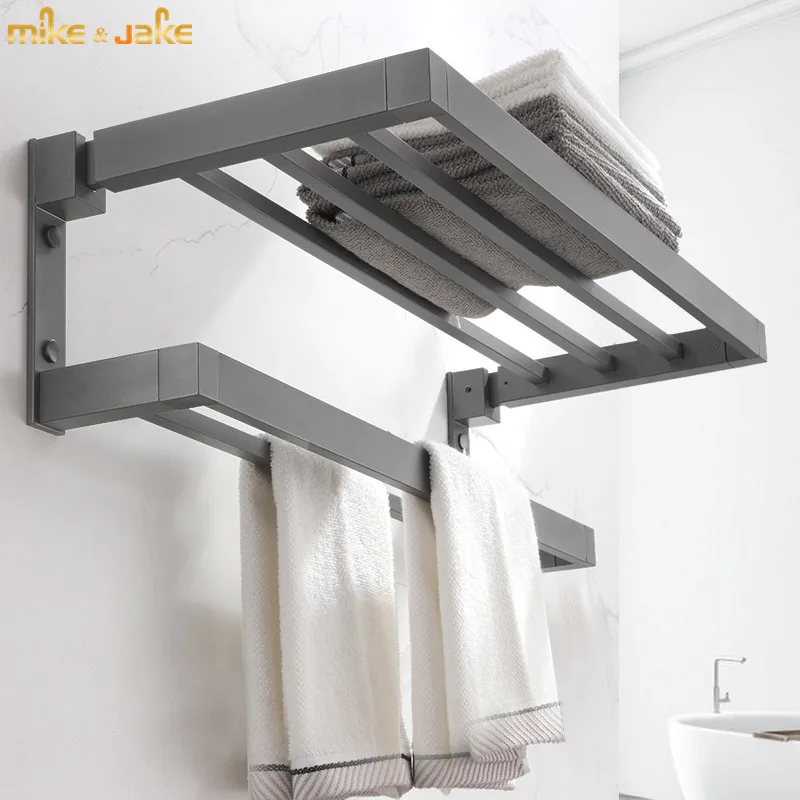 

Gunmetal gray bathroom shelf towel bar rack space aluminum bathroom towel rack Towel bar shelf