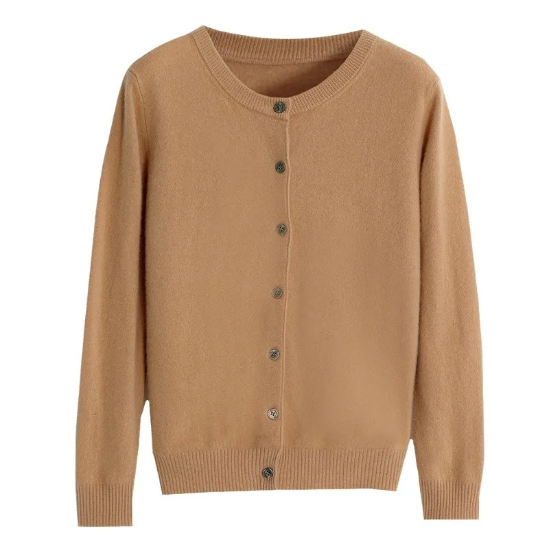 Women Fashion New Sweater Cardigans Autumn Soft Single Buttons O-neck Open Stitch Solid Basics Fine yarn Outwear knitted Coat