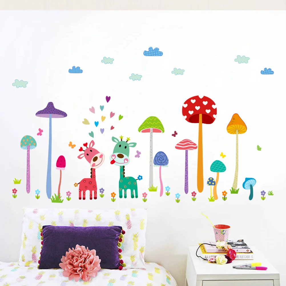 Removable Wall Sticker Home Decor Decals Colorful Mushroom Cartoon Wall Decal Easy Apply Remove Reuse No Damage Residue PVC