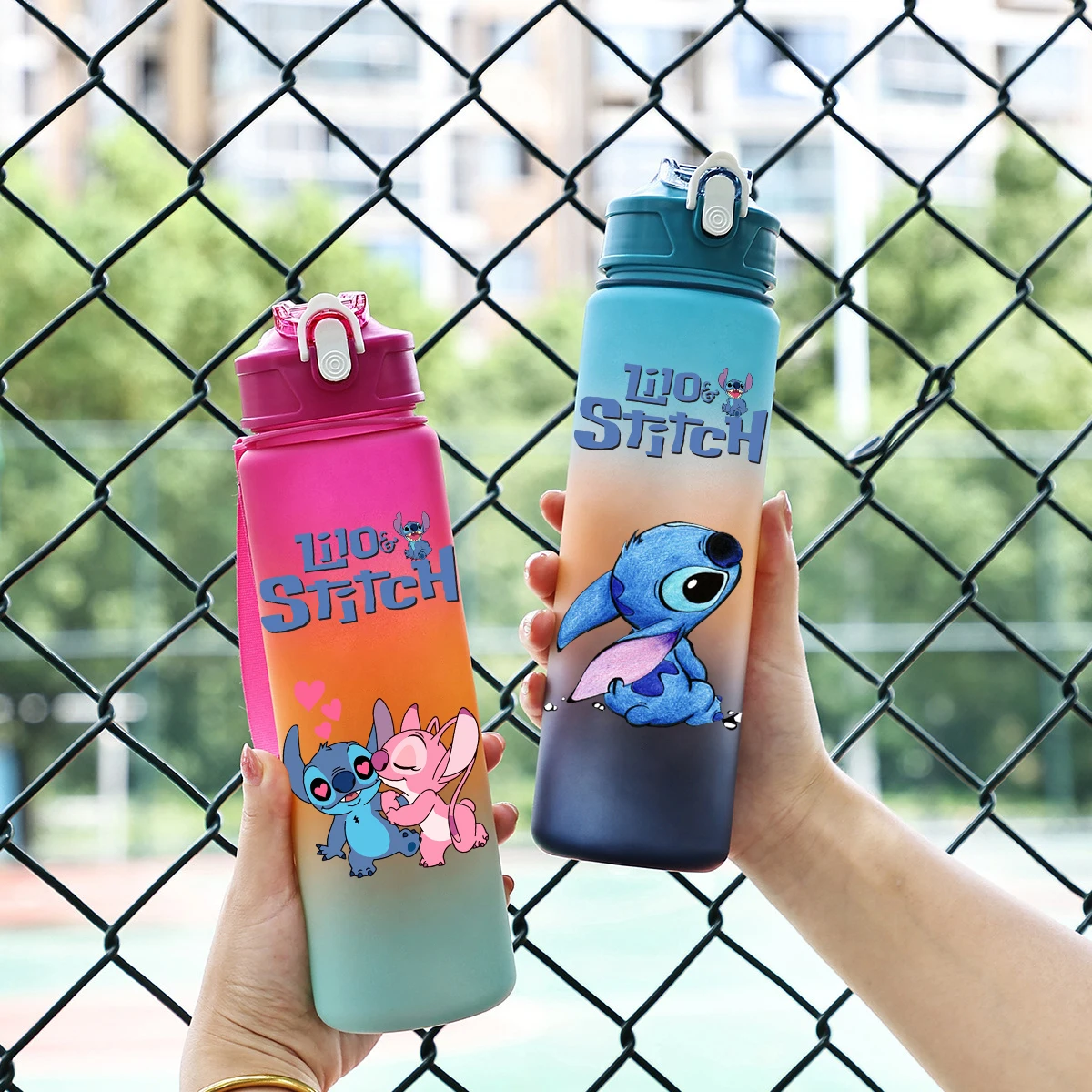 Disney Lilo Stitch Plastic Straw Water Cup Sports Water Bottle Outdoor 750Ml Large Capacity High Value Camping Drinking Tools