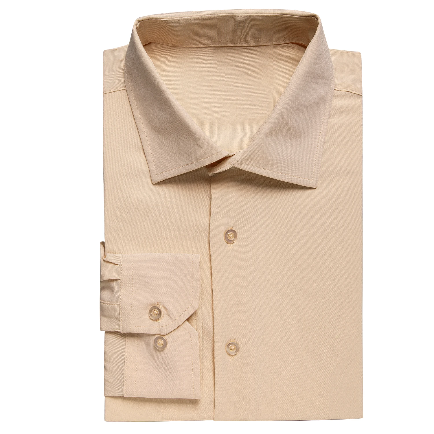 Hi-Tie Long Sleeve Mens Shirts Silk Brown Solid Lapel Green Black Red Beige Purple Pink Slim Fit Shirt Wedding Business Formal
