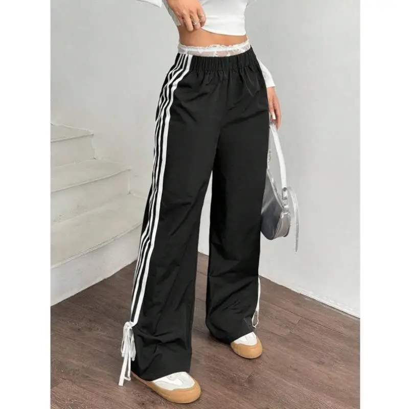

Новые осенние брюки, женские контрастные белые брюки с эластичной резинкой на талии, винтажные брюки из полиэстера с девятью очками, триацетат